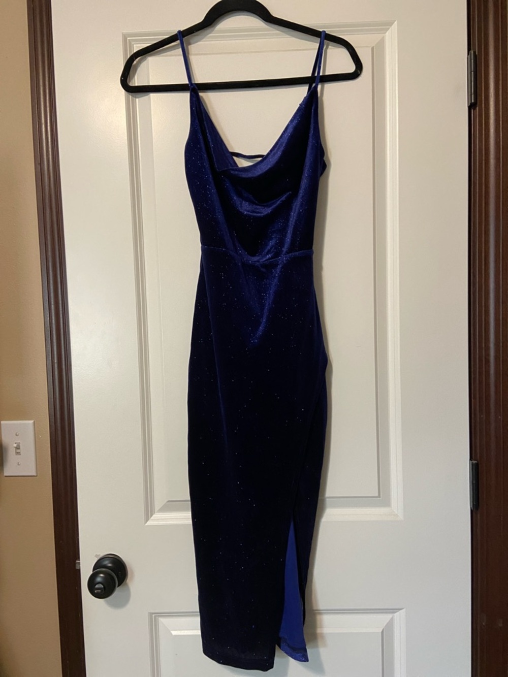 Lulu's Sparkling Cowl Neck Velvet Midi Dress - Navy